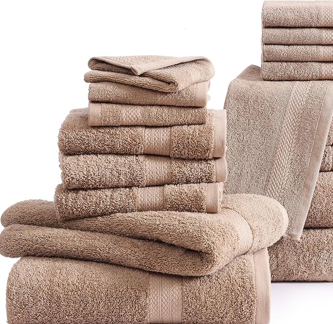 LANE LINEN 100% Cotton Towels Set - 6 Piece value pack - Soft, Absorbent & Durable - 2 Bath, 2 Washcloths, 2 Hand Towels for Bathroom - Ideal for Home, Spa & Gym - Quality You Can Trust - Taupe