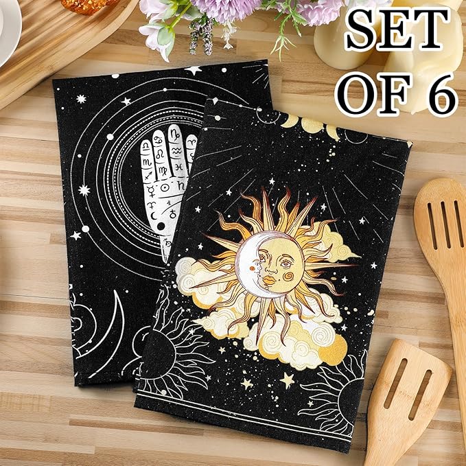 Bencailor 6 Pcs Retro Kitchen Towels 15.7 x 23.6 Inch Farmhouse Vintage Hand Towels Decorative Absorbent Dish Cloth for Bathroom Decor for Cooking Baking Cleaning(Modern Color,Tarot)