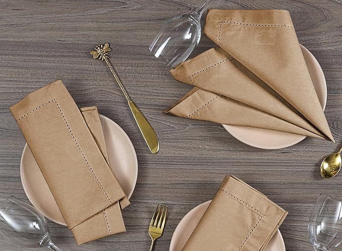 ALPHA Living HOME Cotton Cloth Napkins Set of 12, 18x18 Cotton Napkin Cloth Washable, Soft, Reusable Napkins for Wedding, Parties, Christmas, Thanksgiving, Everyday Use (Tan)