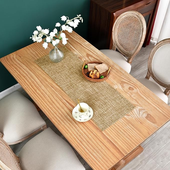 Farmhouse Rustic Faux Linen Table Runner Neutral Coffee Table Runners Double Layer Reversible Rectangle Runners for Daily Use Kitchen Dining Banquet Holiday 13x36 Inch
