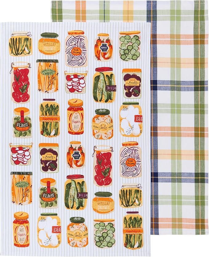 Set of 2 Cotton Towels with Pickling Printed Designs