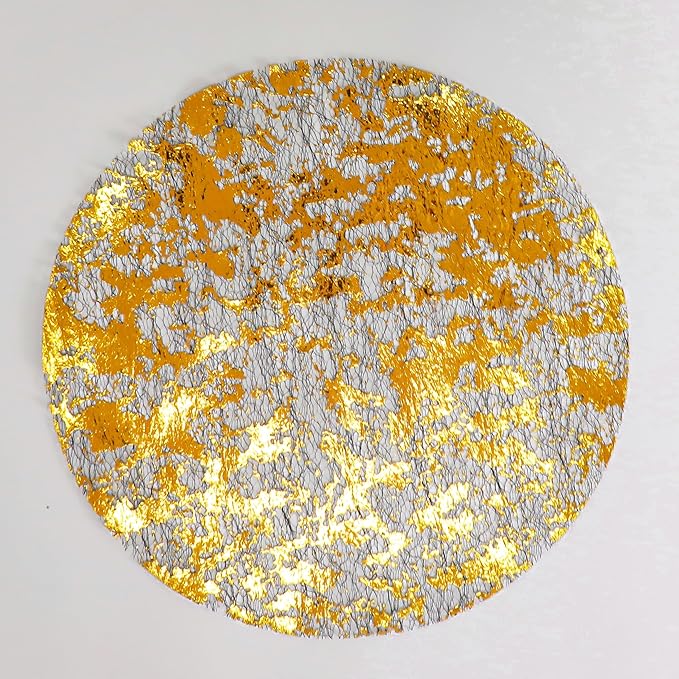 Snowkingdom Black Gold Placemats Round Disposable Sparkly Paper Metallic Glitter Foil Gold Doilies Luxury Dining Table Decoration Centerpieces for Party Birthday Wedding Christmas Shower Set of 100