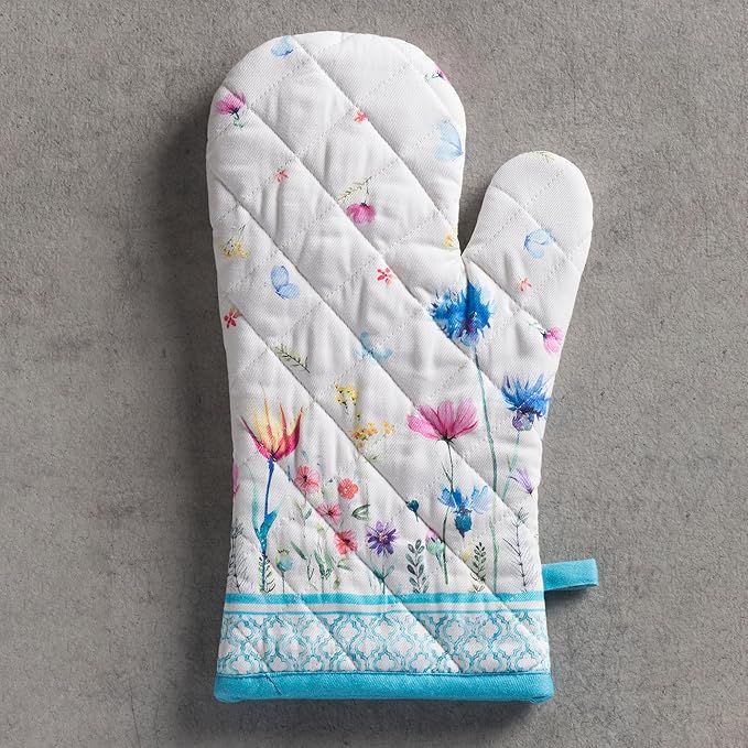 Maison d'Hermine Oven Gloves 100% Cotton Oven Mitt 7" x 13" with Loop Heat Resistant BBQ Cooking Gloves Baking Grilling Gifts for Mothers Day Spring/Summer (Pack of 1, Flower in The Field)