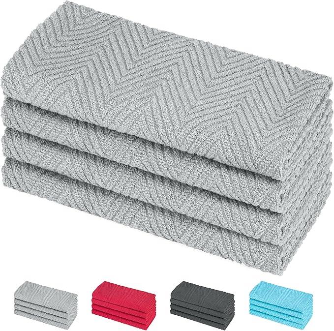 DecorRack 4 Pack 100% Cotton Kitchen Towels, 15" x 25" Absorbent Dish Towels [Premium Quality 400 GSM] Hand Towels for Kitchen, Light Gray (Pack of 4)