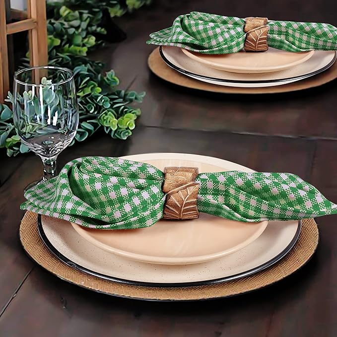 Native Fab Set of 4 Gingham Mini Check Cloth Dinner Napkins 100% Cotton 16x16 inches Soft Comfortable Absorbent Restaurant Hotel Quality - Easy Care Washable Wedding Daily Everyday Use - Green
