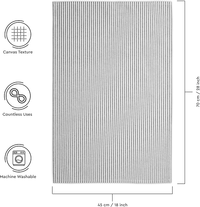 Encasa XO Cotton Kitchen Towel Set | Hand and Tea Cloth for Cleaning & Quick Drying, X-Large 28"x18" (Pack of 4) Highly Absorbent - Ticking Black