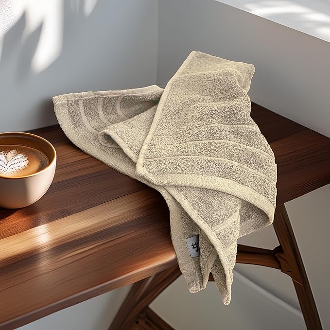 Tens Towels Pack of 6 Hand Towels, 100% Cotton, Lighter Weight, Quick to Dry, 16 x 28 Inches, Super Soft & Absorbent, Perfect for Bathroom & Kitchen (Beige)