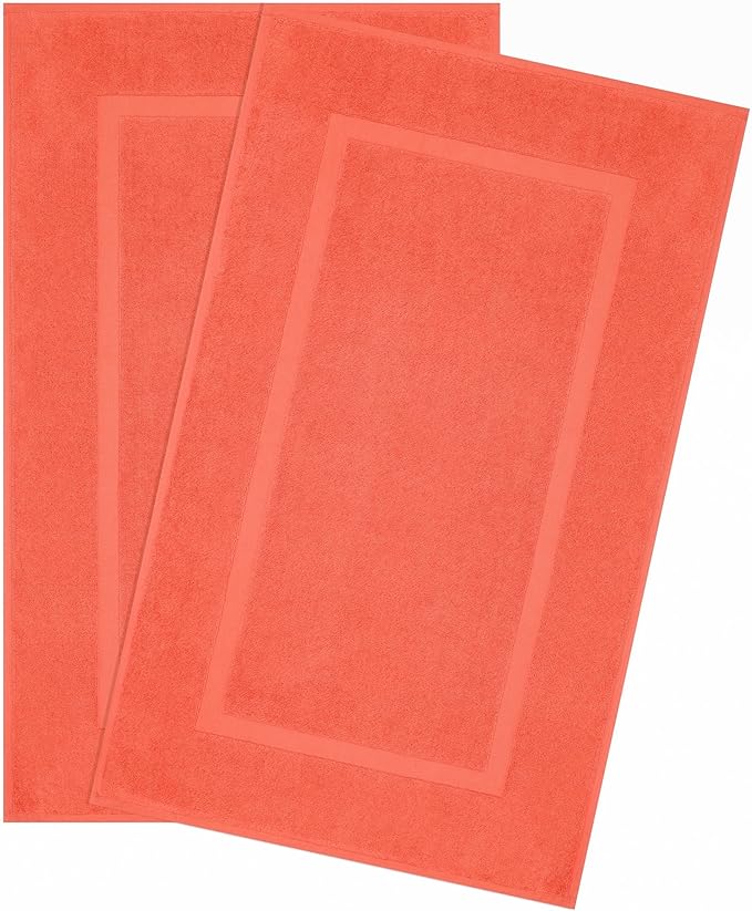 Cotton Paradise 100% Cotton Bath Mats for Bathroom Floor Set of 2 Pack, 20x34 Soft Absorbent Washable Quick Dry Tub Bathmat, Coral Towel Bath Mat