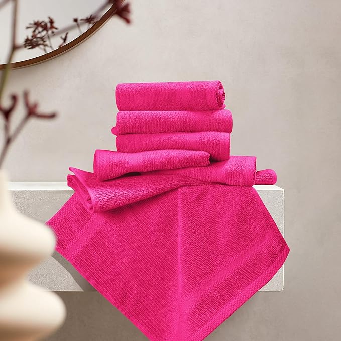 GLAMBURG Ultra Soft 12-Piece Washcloths Set 13x13-100% Ringspun Cotton - Durable & Highly Absorbent Face Towels - Ideal for use in Bathroom, Kitchen, Gym, Spa & General Cleaning - Hot Pink