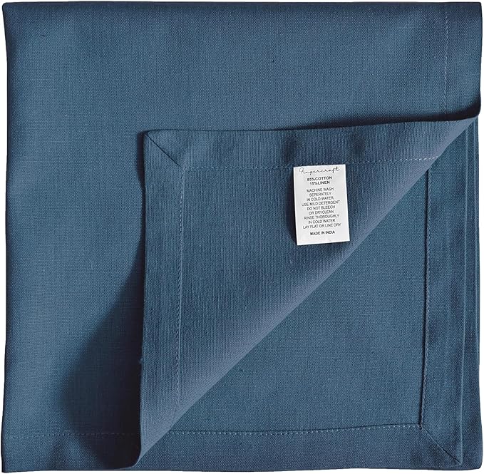 FINGERCRAFT Dinner Cloth Napkins, Cotton Linen Blend Mitered Corner Napkins Cloth 4 Pack Natural Premium Quality for Every Day Use, Parties, Easter, Thanksgiving, Weddings, 18x18 inch Stellar Blue