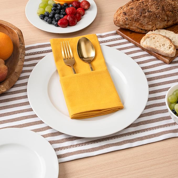 Blue Needles Solid Cloth Napkins Set of 12 Golden Yellow 100% Cotton Dinner Napkins 18x18 inches - Soft, Reusable, Absorbent & Washable Linen, Ideal for Spring Summer Easter Parties & Everyday Use