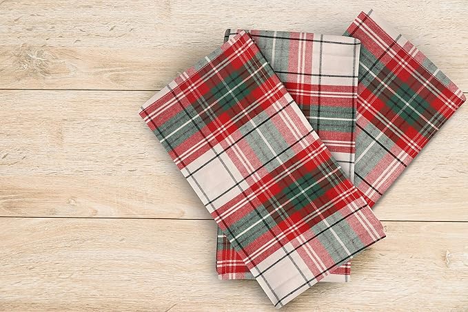 Urban Villa Christmas Kitchen Towels 100% Cotton Dish Towels for Kitchen (Set of 6) 20”x30” Dish Cloths Absorbent Kitchen Linen Set with Hanging Loop Perfect for Drying Dishes Cleaning – Christ Check