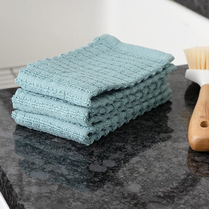 Ritz Royale Collection 100% Combed Terry Cotton, Highly Absorbent, Kitchen Dish Cloth Set, 13-3/4" x 12", 3-Pack, Solid, Dew