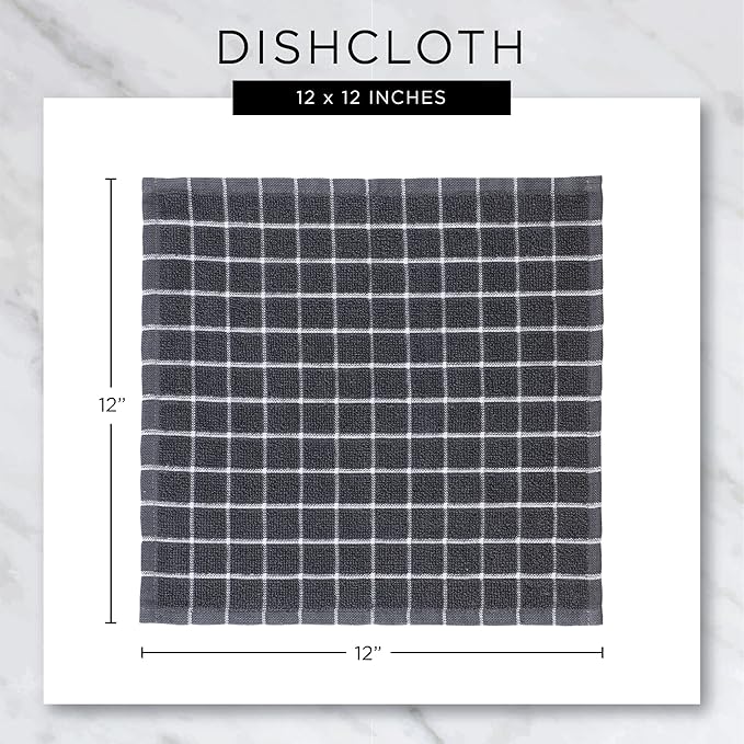 DII Basic Terry Collection Solid Windowpane Dishcloth Set, 12x12, Brown, 6 Piece