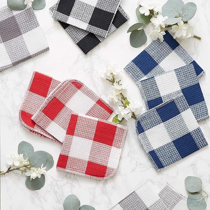 DII Scrubber Dishcloths Collection Windowpane Dishrag Set, 12x12, Gray Buffalo Check, 6 Piece