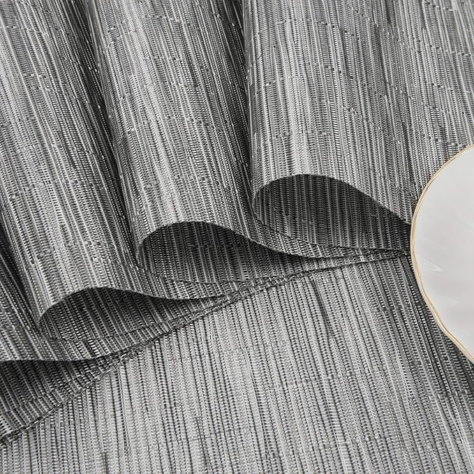 SHACOS Round Table Placemats Set of 4 Wedge Placemats Heat Resistant Woven Vinyl Table Mats Wipe Clean (4, Silver Gray)