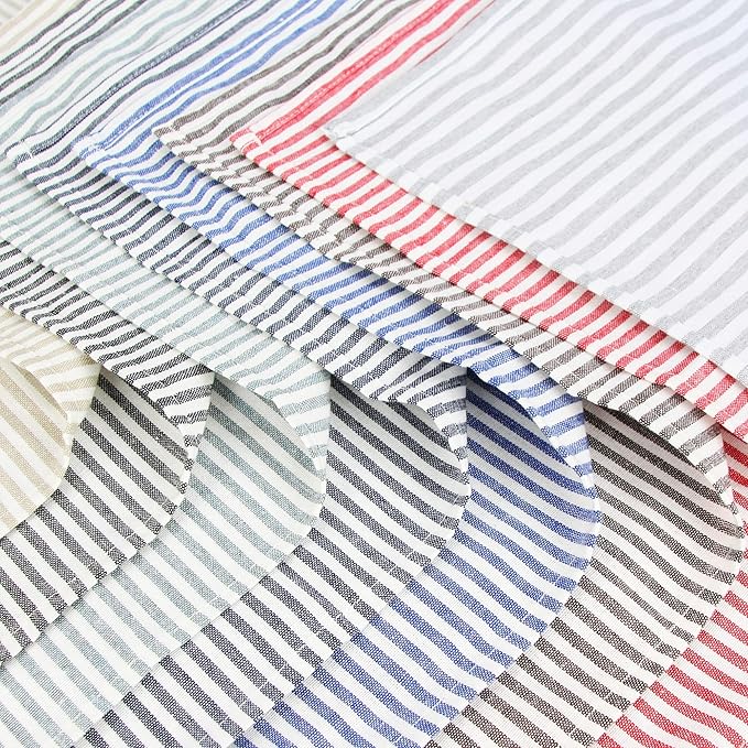 Plain Striped Cotton Linen Blended Dinner Cloth Napkins - Set of 12 (40 x 30 cm) - for Events & Home Use (Brown)
