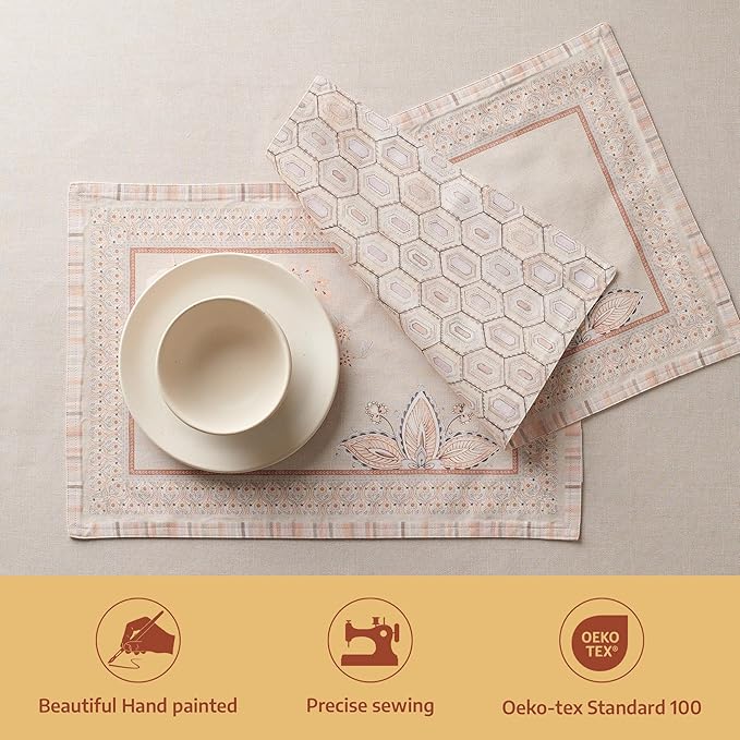 Maison d' Hermine Placemats 100% Combed Cotton Premium Set of 4 Dinner Placemat, Decorative Washable Cloth Placemat, Dining, Buffet Parties & Camping - Society Florals (13"x19")
