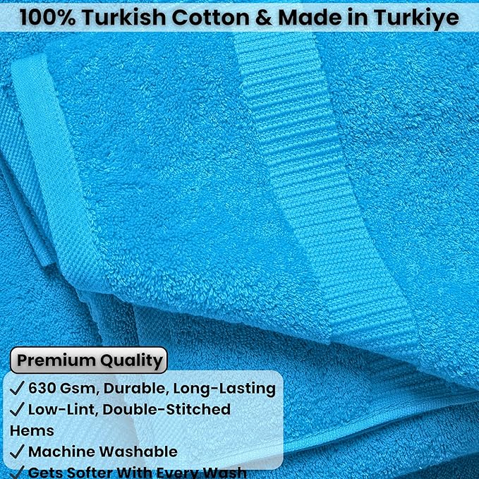 SALBAKOS 100% Turkish Cotton 6-Piece Towel Set | Heirloom Quality Hotel & Spa Collection | Soft, Super Absorbent 2 Washcloth, 2 Hand, 2 Bath Towel Sets | Made in Turkey (Aqua, 6 Piece Towel Set)