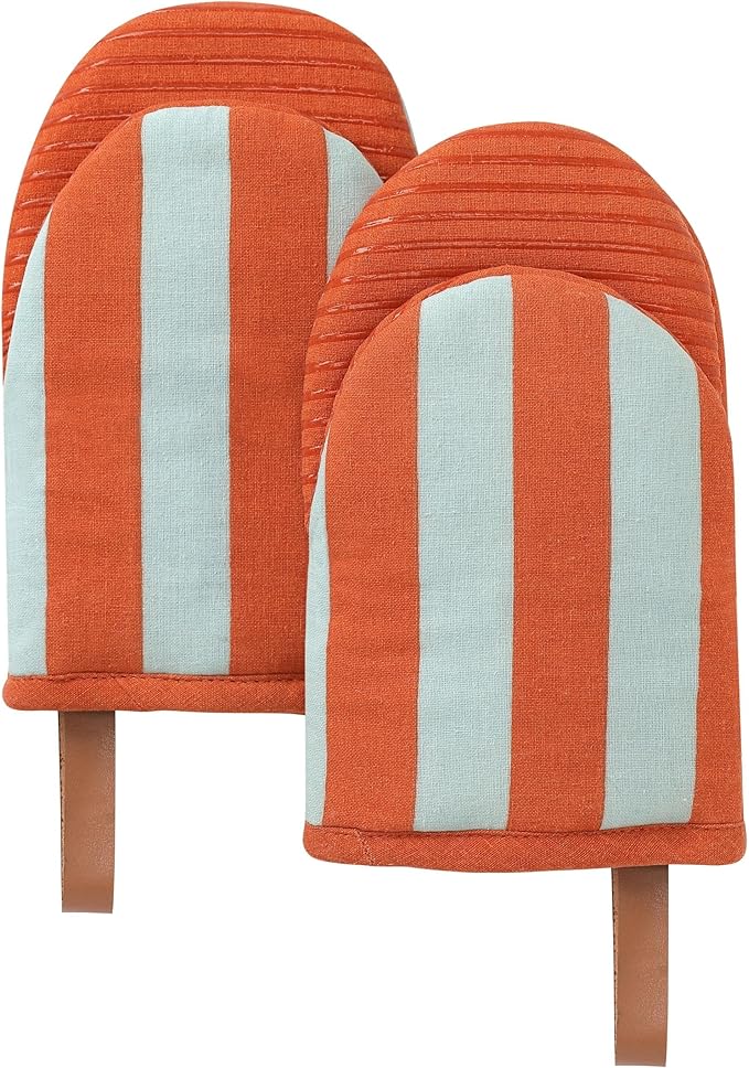 Folkulture Mini Oven Mitts | Heat Resistant 5.75"x9", Set of 2 Orange Oven Mittens for Fall Kitchen Decor | Short Oven Fall Gloves with Hanging Loop | Fall Essentials or Kitchen Mitten for Baking