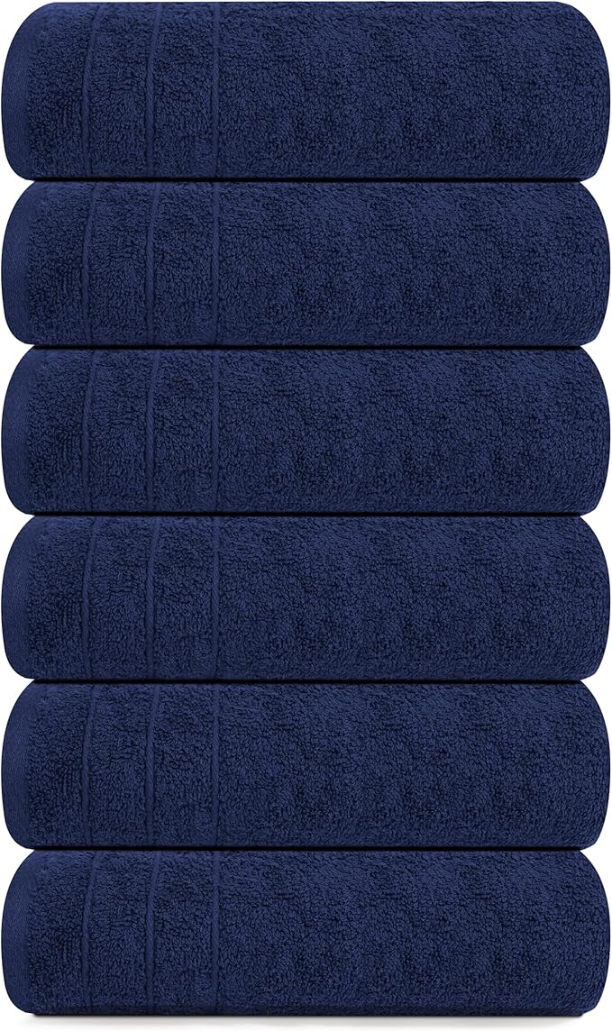 Tens Towels Pack of 6 Hand Towels, 100% Cotton, Lighter Weight, Quick to Dry, 16 x 28 Inches, Super Soft & Absorbent, Perfect for Bathroom & Kitchen, Navy