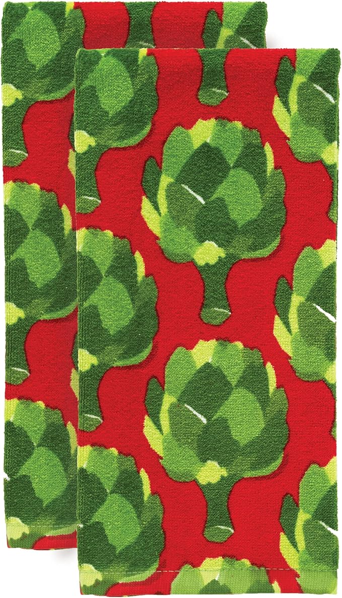 T-Fal Fiber Reactive Print Kitchen Towels: Highly Absorbent, Super Soft - 100% Cotton, 16"x28" Dish Towels for Cleaning & Drying Dishes, Pans, Glassware, or Countertops, 2-Pack, Artichokes
