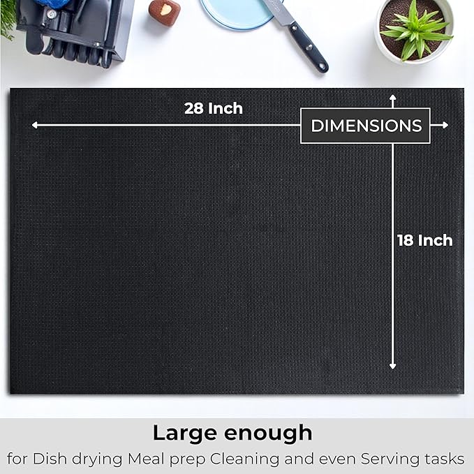 Highly Absorbent Cotton Dish Towels for Drying - Set of 6 Dark Gray Kitchen Towels - 18"X28" Lint Free Waffle Weave Cloth Linen Hand Bathroom Bulk Dishtowels