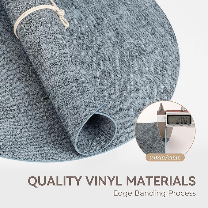13" Round Placemats Set of 6, Reversible Faux Leather Heat Resistant Table Mats, Waterproof Oilproof Wipeable Table Protective Placemats for Vinyl, Washable for Indoor & Outdoor Use (6, Light Blue)