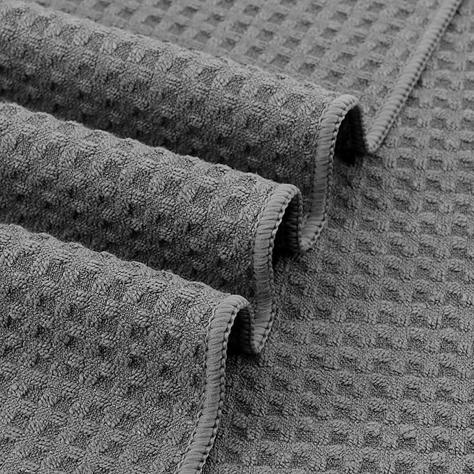 POLYTE Ultra Premium Microfiber Kitchen Dish Hand Towel Waffle Weave, 8 Pack (16x28 in, Gray)