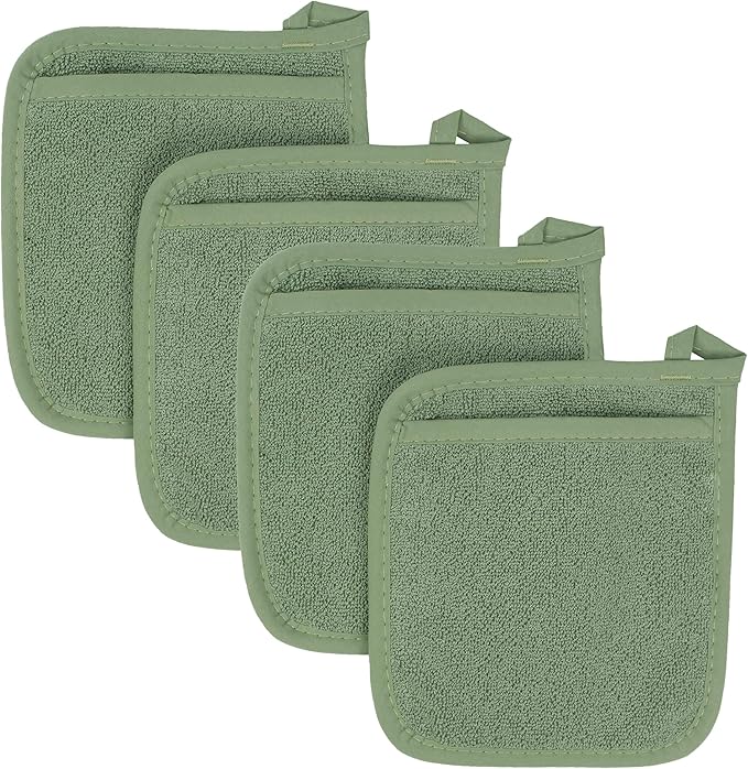 RITZ Terry Pocket Mitt & Hot Pad: Unparalleled Heat Resistant, Durable 100% Cotton – Ergonomically Designed for Optimal Grip – Easy-Care Machine Washable – 4-Pack, Juniper