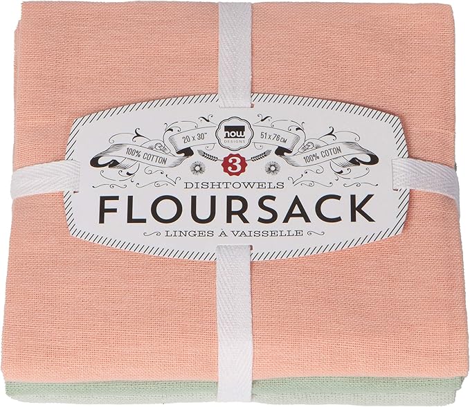 Now Designs Floursack Kitchen Towels Quick Dry Cotton Hand Towel Set, 3 Count, Dawn/Eucalyptus/Mist, 20 x 30 in