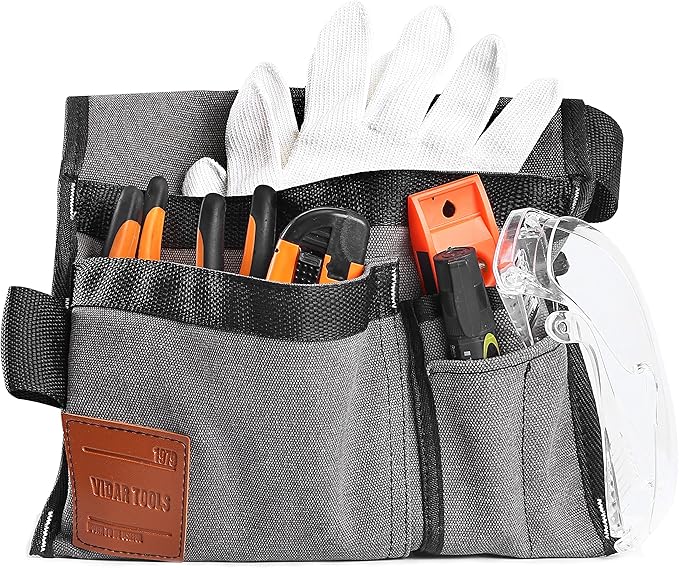 VIDAR TOOLS 6-Pocket Single Side Tool Belt Pouch/Utility Belt Bag/Tool Apron for Carpenter/Gardening/Waist .Durable Canvas Construction.Comfortable Adjustable Belt.Light Weight (grey)