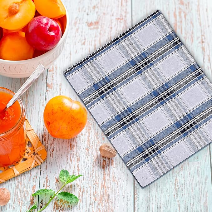 Urban Villa Cotton Dinner Napkins Set of 12, 20x20 Inches Blue Checks, Soft Premium Hotel Quality Napkins, Highly Absorbent, Reusable & Washable Table Dinner Cloth Napkins for Parties & Wedding