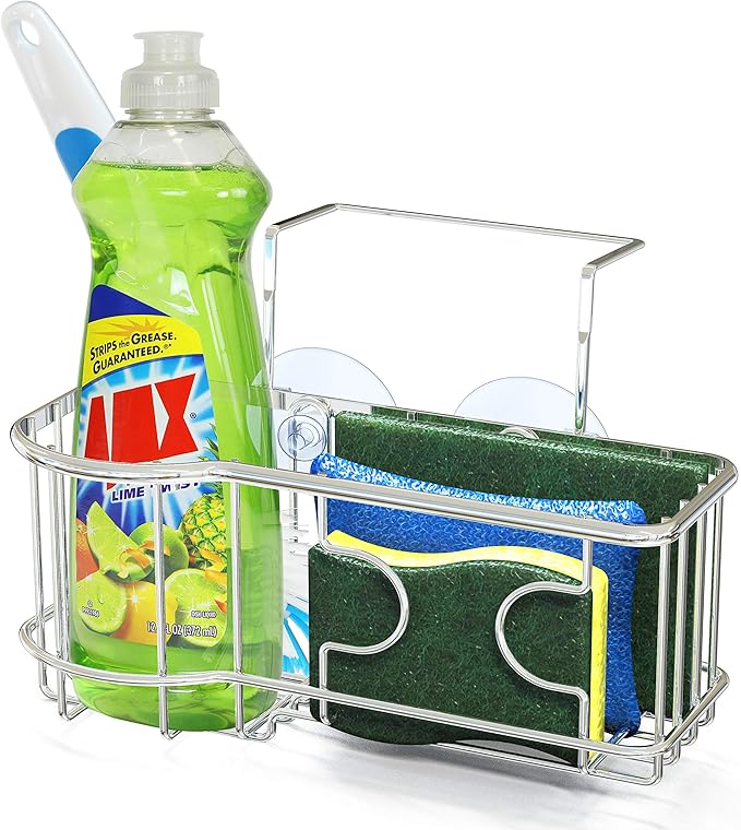 Simple Houseware Kitchen Sink Caddy Organizer for Brush Sponge Holder, Chrome