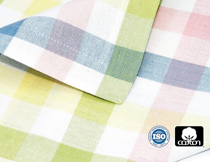 COTTON CRAFT Gingham Buffalo Plaid Check Napkins - Spring Easter Bunny Pastel Luncheon Dinner - Set of 8 - Pure Cotton - Reusable Washable - 17 x 17 inches - Yellow Multi Pastel