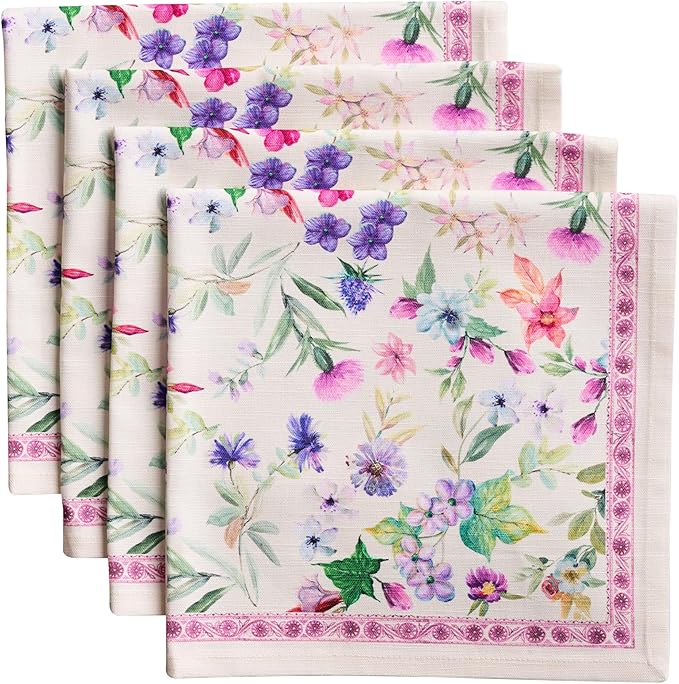 Maison d' Hermine Cloth Napkins Set of 4 100% Cotton Everyday Reusable Square Napkins Cloth Washable Dinner Party Wedding Restaurant Gifts for Mothers Day Spring/Summer (Chardon, 20" x 20")