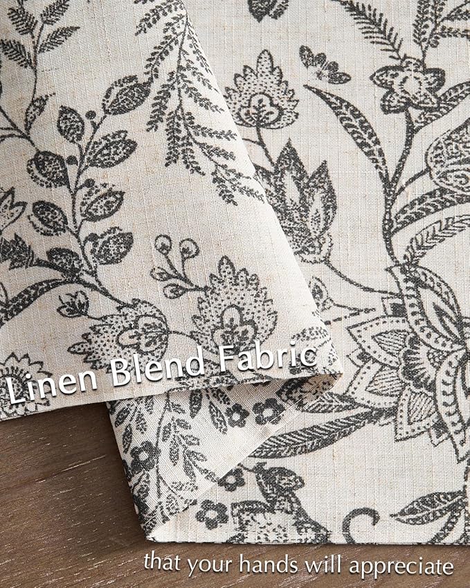 JINCHAN Linen Floral Placemats Set of 4 Cloth Table Mats Rustic Cottagecore Botanical Outdoor Seasonal for Kitchen Dining Table Decor Non-Slip Washable Tablemats 13x19 Inch Black