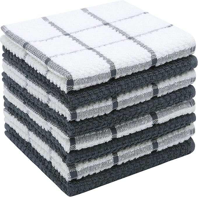 Cleaning Rags Cleaning Cloths for Cleaning House, Cotton Dish Cloths Dish Rags for Washing Dishes, Set of 8, Light and Soft Terry Kitchen Washcloths Kitchen Rags,12 Inch x 12 Inch (Grey Set)
