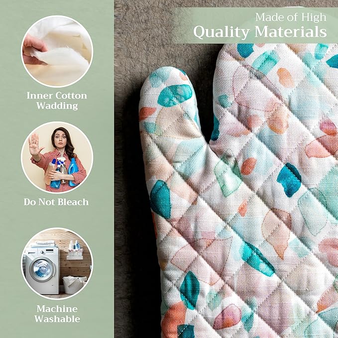 Maison d'Hermine Oven Gloves 100% Cotton Oven Mitt 7" x 13" with Loop Heat Resistant BBQ Cooking Gloves Baking Grilling Gifts for Mothers Day Spring/Summer (Pack of 1, Summer Picnic)