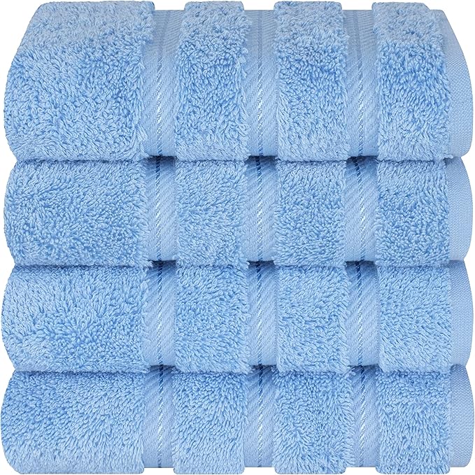 American Soft Linen Luxury Hand Towels for Bathroom, 600 GSM Heawy Weight 16x28 Size 100% Cotton Turkish 4 Piece Hand Face Towel Set, Sky Blue Hand Towels