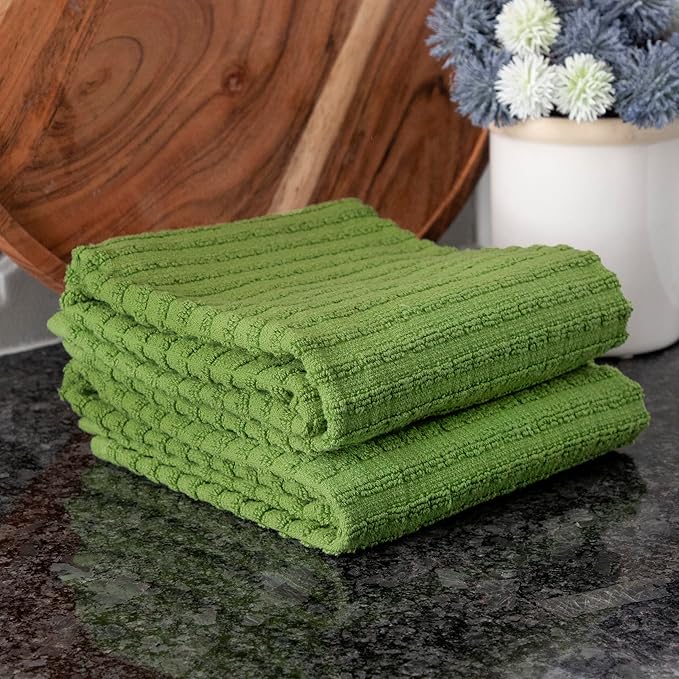 Ritz Royale Collection 100% Combed Terry Cotton, Highly Absorbent, Oversized Kitchen Towel Set, 28" x 18", 2-Pack, Solid, Cactus Green