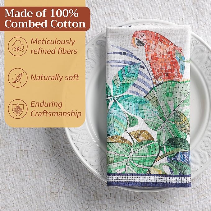 Maison d' Hermine Napkins 100% Combed Cotton Premium 20Inch x 20Inch Decorative Washable Cloth Napkin Table Napkin for Dining, Kitchen, Parties & Camping - Mosaic (Set of 4)