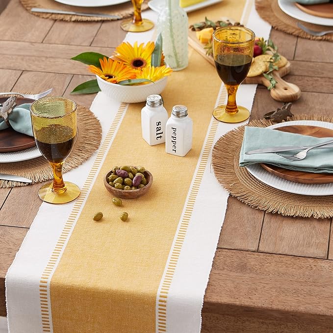 DII Dobby Stripe Woven Table Runner, 13x72, Honey Gold