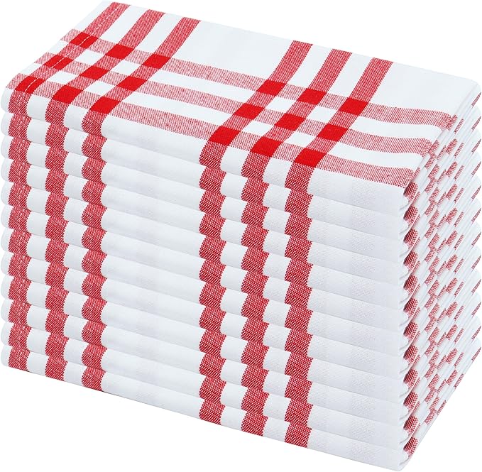 PurpleEssences Homestead Plaid Cloth Napkins - Mitered Corners - Spring Easter Summer - Check Dinner Napkin - Set of 12-100% Cotton - 18x18 Inch - Reusable Washable - Red and White