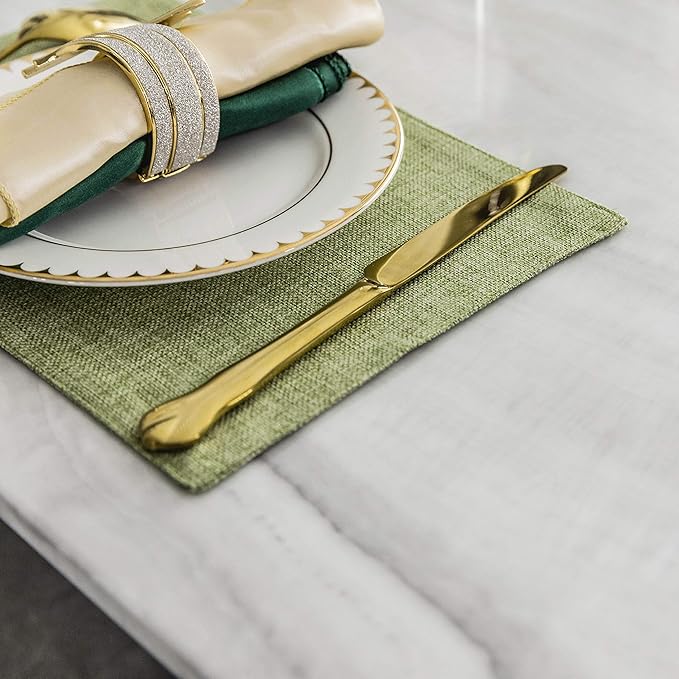 Home Brilliant Green Placemat Set of 8 Washable Place Mats Placemats Heat Resistant Sage Placemat for Dining Table Kitchen Table Mats Spring Decor, Grass Green