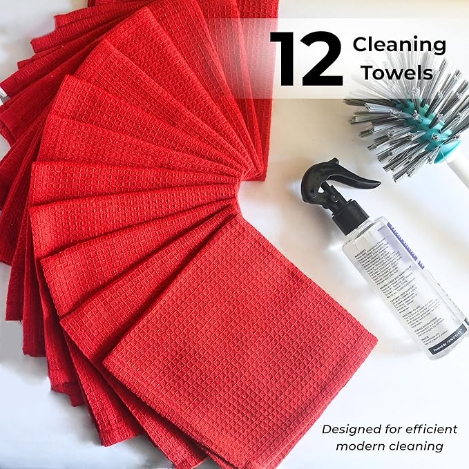 Red Cotton Cleaning Rags for Housekeeping - Trapos Paños De Limpieza Reutilizables - Kitchen Bar Shop Towel Dish Mop Wash Cloth for House Dust - Reusable Washable Absorbent - 13"x13" 12 Pack