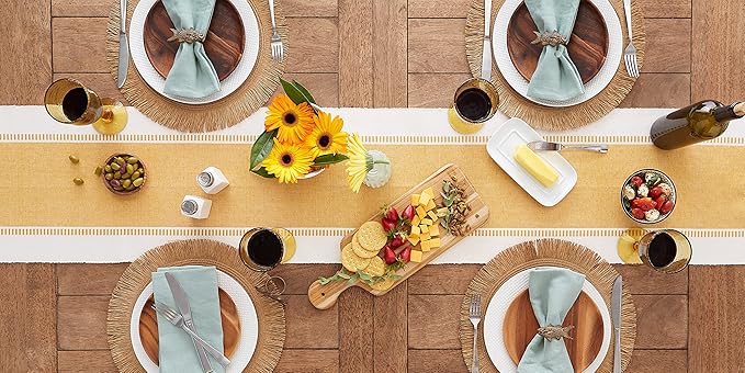 DII Dobby Stripe Woven Table Runner, 13x72, Honey Gold