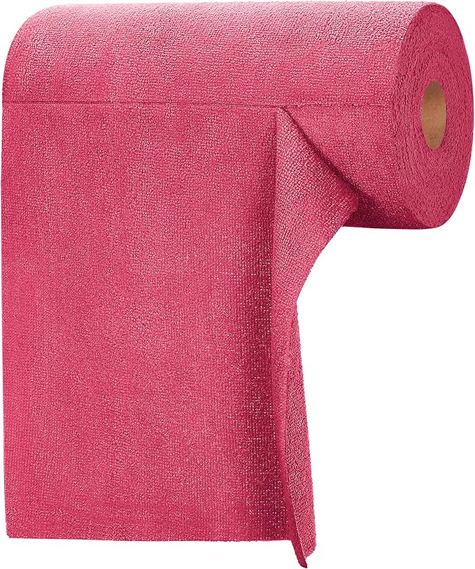 Tear-A-Rag Roll -50 Pack, 12 x 12" Microfiber Cleaning Cloth, Reusable Towels for home, auto and shop (Magenta)