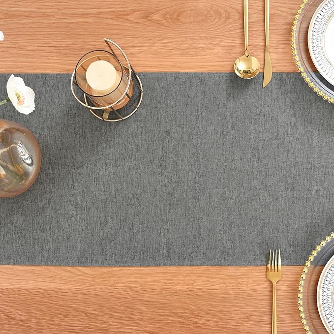 Farmhouse Rustic Table Runner Charcoal Faux Linen Table Runners Water Resistant Table Runner 72 inches Long for Living Room Dresser Bedroom Kitchen Dining Party 13x72 Inch