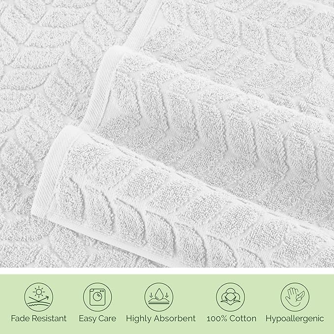 Elegant Comfort Luxury 6-Piece 100% Turkish Cotton Jacquard Braided Textured Premium Hotel Quality Towel Set– Soft and Absorbent, Includes 2 Bath Towels, 2 Hand Towels and 2 Washcloths, White